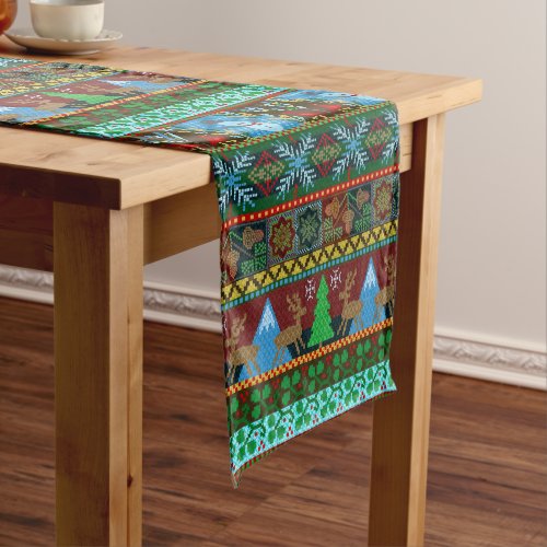 Christmas Holiday Knitted Sweater Pattern Reindeer Short Table Runner