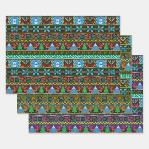 Christmas Holiday Knitted Sweater Pattern Reindeer Wrapping Paper Sheets
