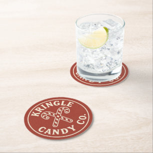 Christmas Holiday Kringle Candy Round Paper Coaster
