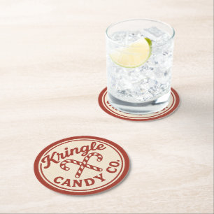 Christmas Holiday Kringle Candy Round Paper Coaster