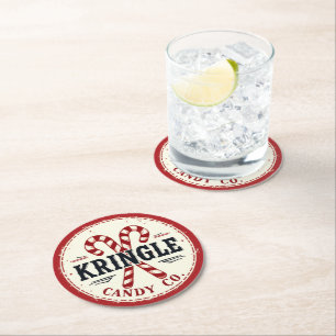 Christmas Holiday Kringle Candy Round Paper Coaster