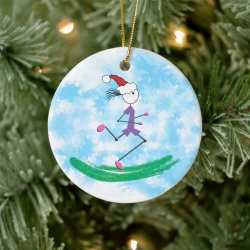 Christmas Holiday Lady Runner _ front and back Ceramic Ornament