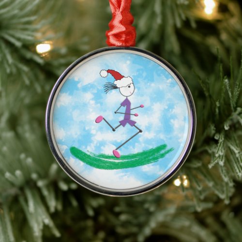 Christmas Holiday Lady Runner  Running Metal Ornament