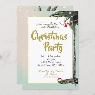 Christmas Holiday Leopard Palm String Lights Invitation