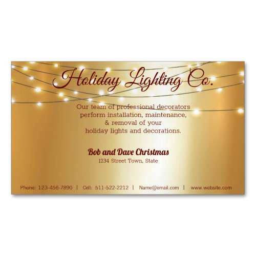 Christmas Holiday Lighting Company Pretty Gold Business Card Magnet