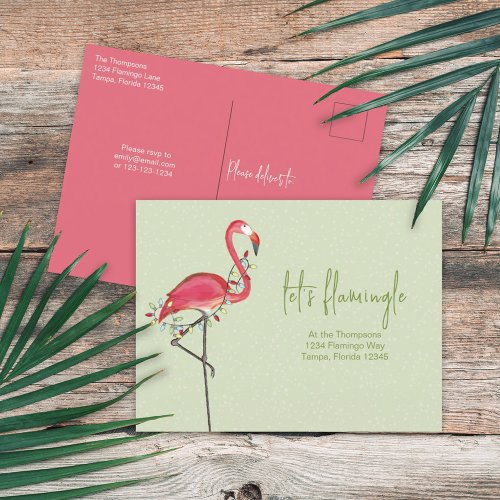 Christmas Holiday Lights Pink Festive Flamingo Inv Postcard