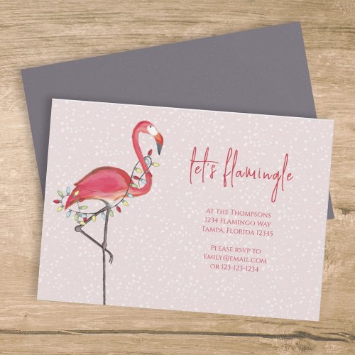 Christmas Holiday Lights Pink Festive Flamingo  Invitation