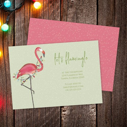 Christmas Holiday Lights Pink Festive Flamingo Invitation