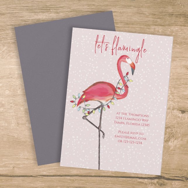 Christmas Holiday Lights Pink Festive Flamingo   Invitation (Creator Uploaded)
