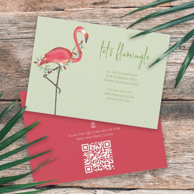 Christmas Holiday Lights Pink Flamingo QR Code Map Invitation (Creator Uploaded)