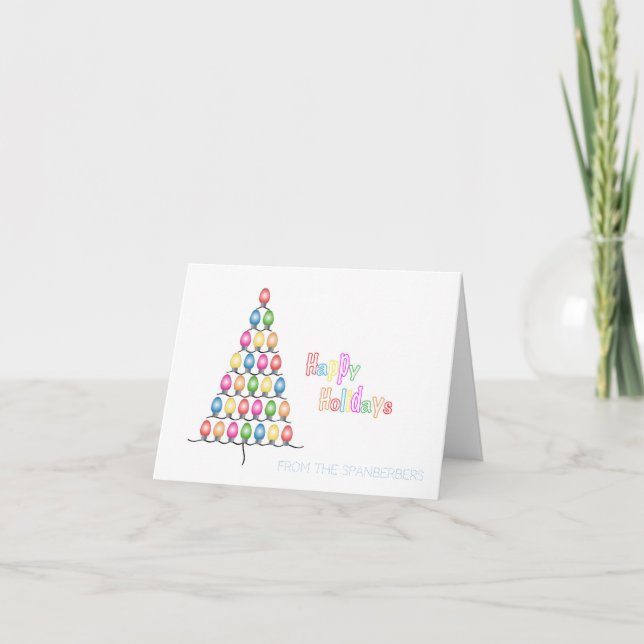 Christmas Holiday Lights Tree Personalized Thank You Card (Front)