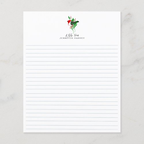 Christmas Holiday Lined Bird in Holly Stationery