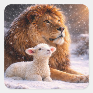 Christmas Holiday Lion and Lamb Square Sticker