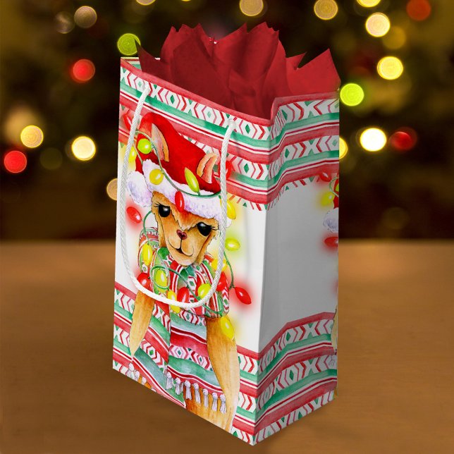 Christmas holiday Llama watercolor pattern custom Small Gift Bag (Creator Uploaded)