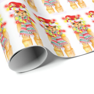 Christmas holiday Llama watercolor repeat pattern Wrapping Paper