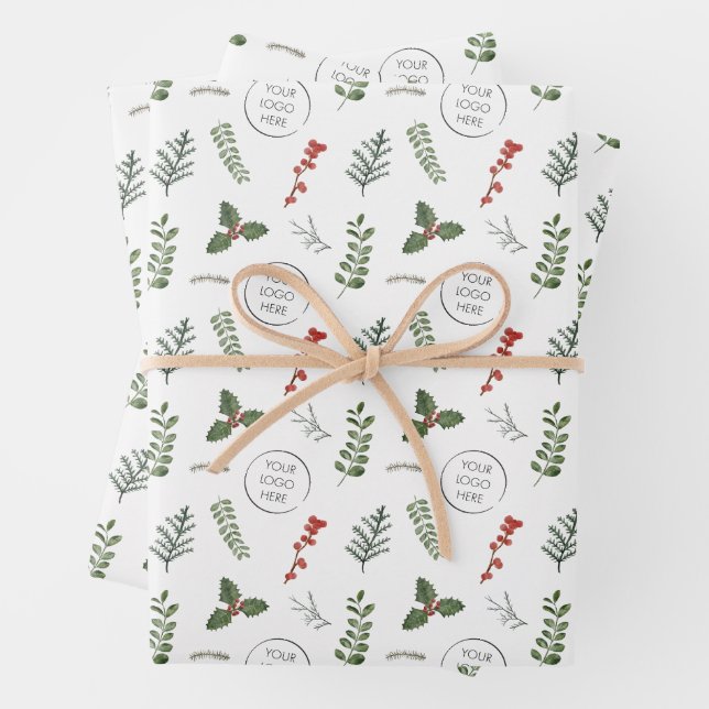 Christmas Holiday Logo Small Business Promotional Wrapping Paper Sheets (In situ)