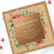 Christmas Holiday Luncheon Glitter Winter Floral Invitation