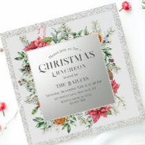 Christmas Holiday Luncheon Glitter Winter Floral Invitation