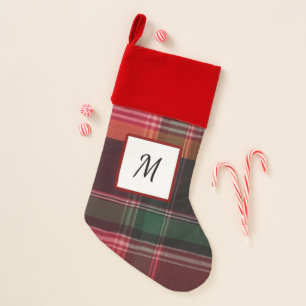 Christmas Holiday Madras Plaid Pattern Monogram Stocking