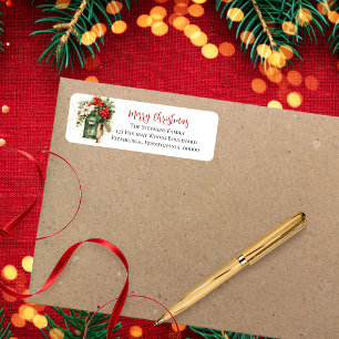 Christmas Holiday Mailbox Floral Monogram Label