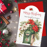 Christmas Holiday Mailbox Floral Monogram No-Photo Card<br><div class="desc">Beautiful Christmas holiday "Merry Christmas" watercolor monogram mailbox floral bouquet in in red and white with greenery give this botanical flat card design a look of classically sophisticated elegance that is sure to impress your recipients.</div>