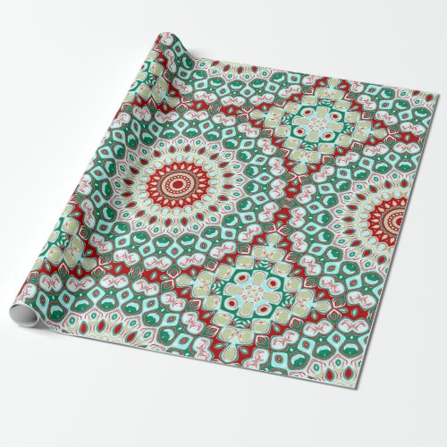 Christmas Holiday Mandala Kaleidoscope Medallion Wrapping Paper