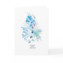 Christmas Holiday Merry Bright Blue Wattercolor