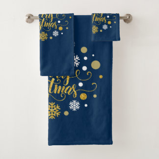Christmas Holiday - Merry Christmas Shimmer Bl Bath Towel Set