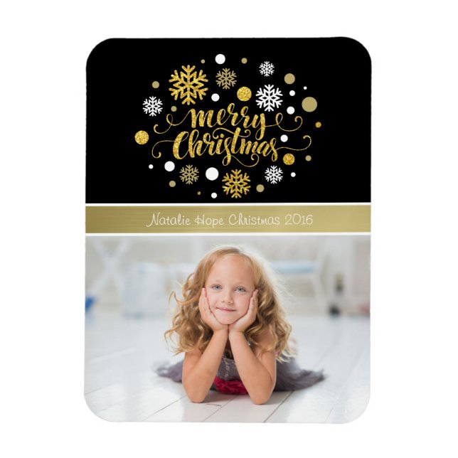 Christmas Holiday - Merry Christmas Shimmer Black Magnet (Vertical)