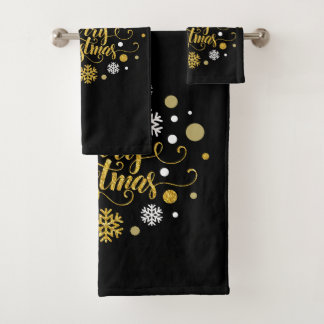 Christmas Holiday - Merry Christmas Shimmer BLK Bath Towel Set