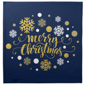Christmas Holiday - Merry Christmas Shimmer Blue Cloth Napkin