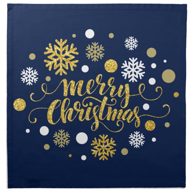 Christmas Holiday - Merry Christmas Shimmer Blue Cloth Napkin (Front)