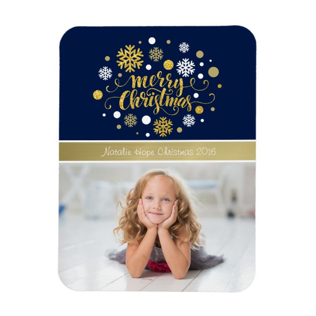Christmas Holiday - Merry Christmas Shimmer Blue Magnet (Vertical)
