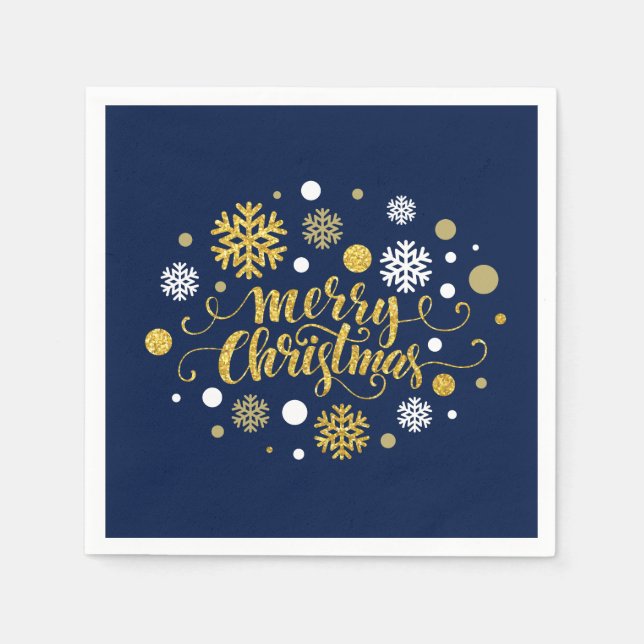 Christmas Holiday - Merry Christmas Shimmer Blue Napkins (Front)