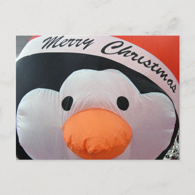 Christmas Holiday Merry Inflatable Penguin Postcard (Front)