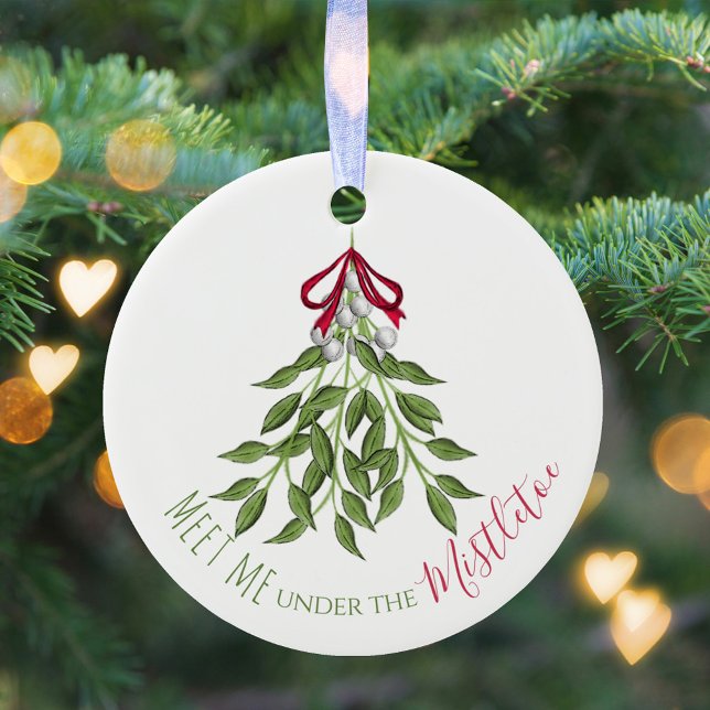 Christmas Holiday Merry Mistletoe Cute Whimsical Ceramic Ornament (Merry Christmas mistletoe cute whimsical typography ornament.)