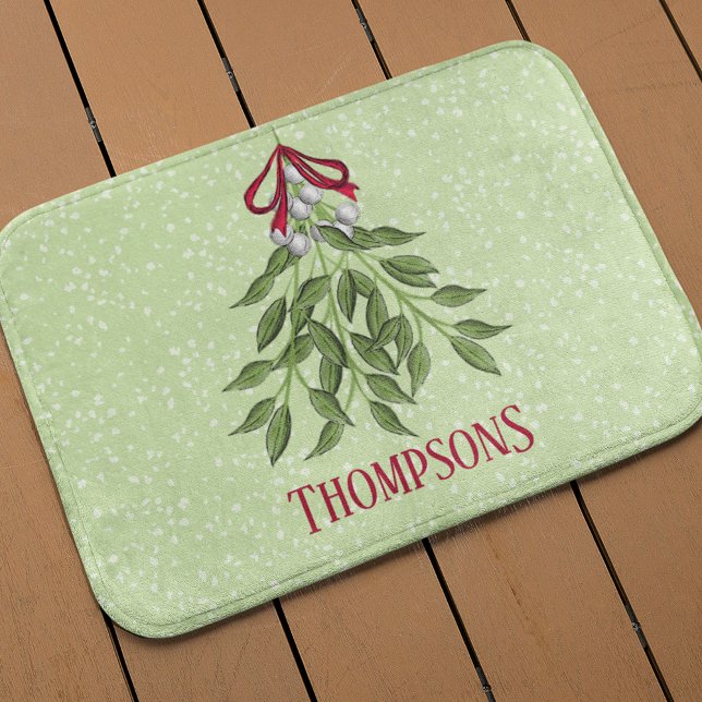 Christmas Holiday Merry Mistletoe Whimsical Fun Bath Mat (Whimsical Christmas mistletoe holiday bath mat)