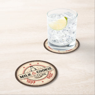 Christmas Holiday Milk & Cookie Round Paper Coaster