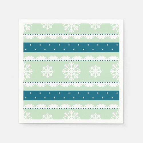 Christmas Holiday Mint  Teal Snowflakes Pattern Paper Napkins