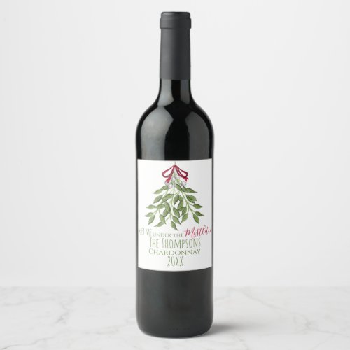 Christmas Holiday Mistletoe Cute Whimsical Fun Wine Label