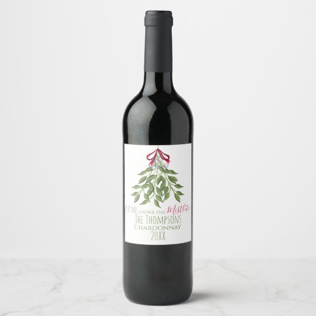 Christmas Holiday Mistletoe Cute Whimsical Fun Wine Label (Front)