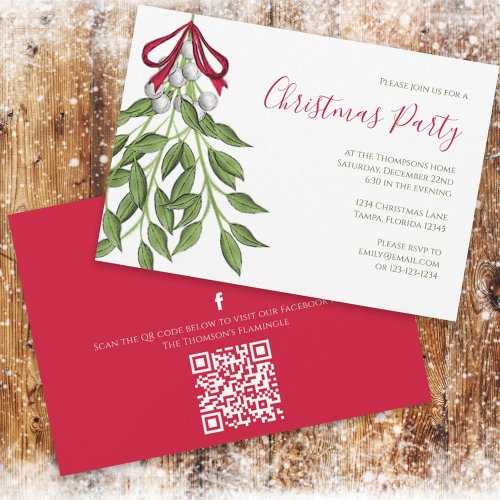 Christmas Holiday Mistletoe Greenery QR Code Invitation