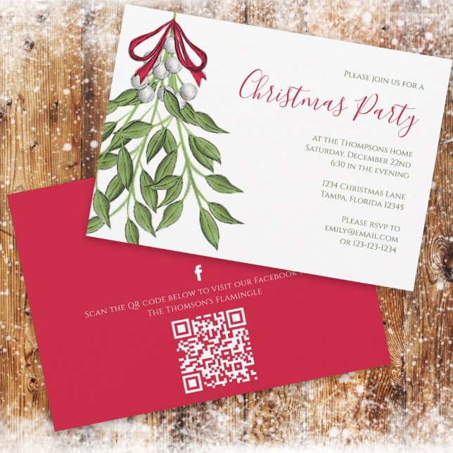 Christmas Holiday Mistletoe Greenery QR Code Invitation (Creator Uploaded)