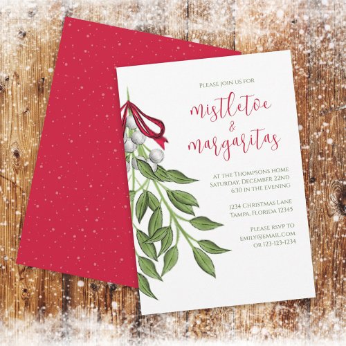 Christmas Holiday Mistletoe Margaritas Greenery Invitation