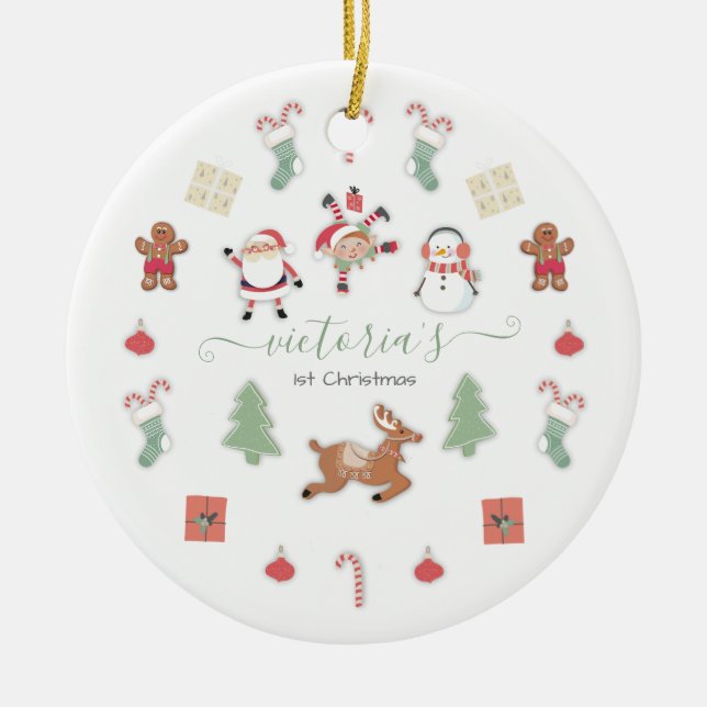 Christmas Holiday Mobile Baby Shower Ceramic Ornament (Front)