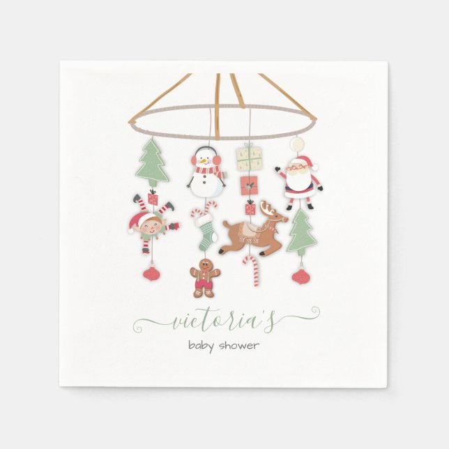 Christmas Holiday Mobile Baby Shower Napkins (Front)