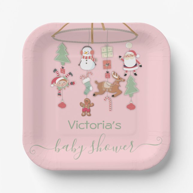 Christmas Holiday Mobile Baby Shower Paper Plates (Front)