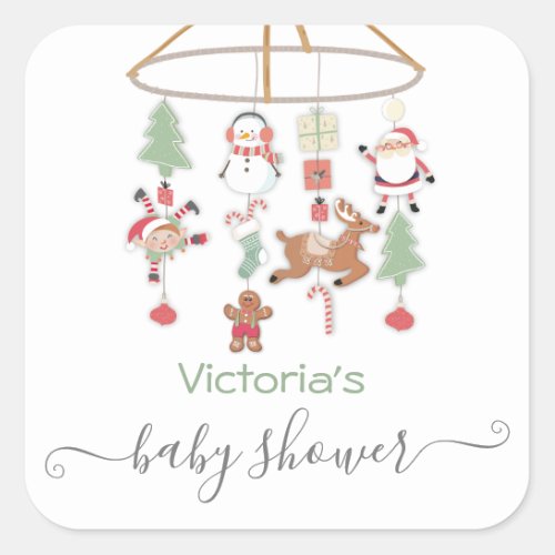 Christmas Holiday Mobile Baby Shower Square Sticker