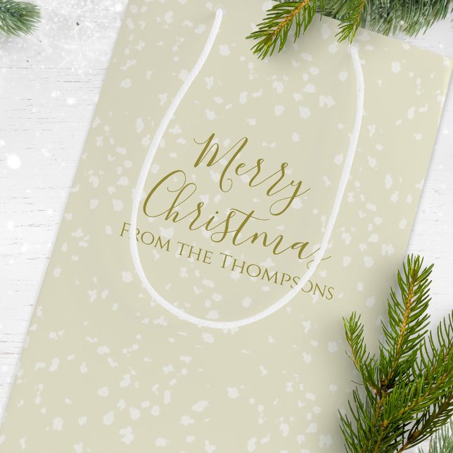 Christmas Holiday Modern Minimalist Gold Snow Medium Gift Bag (With gold golden whimsical festive style stripes. )