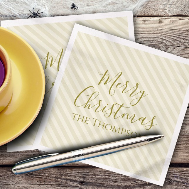 Christmas Holiday Modern Minimalist Gold Stripes  Napkins (Gold calligraphy script diagonal striped custom party paper napkin.)